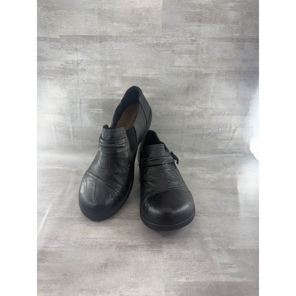 Clarks Black Leather Ruched Loafers Hook & Loop 261299514055 Women Sz 8M
